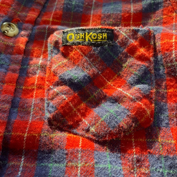 Vintage Osh Kosh Red Blue Plaid Flannel Button Down Shirt Winter Size 12 Month - Picture 4 of 8